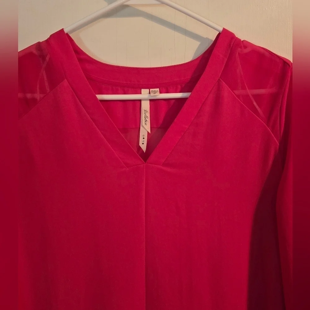 NWOT | Bellatrix | Women's V-Neck Blouse with Sheer Details | Color: Pink | S - Picture 3 of 9